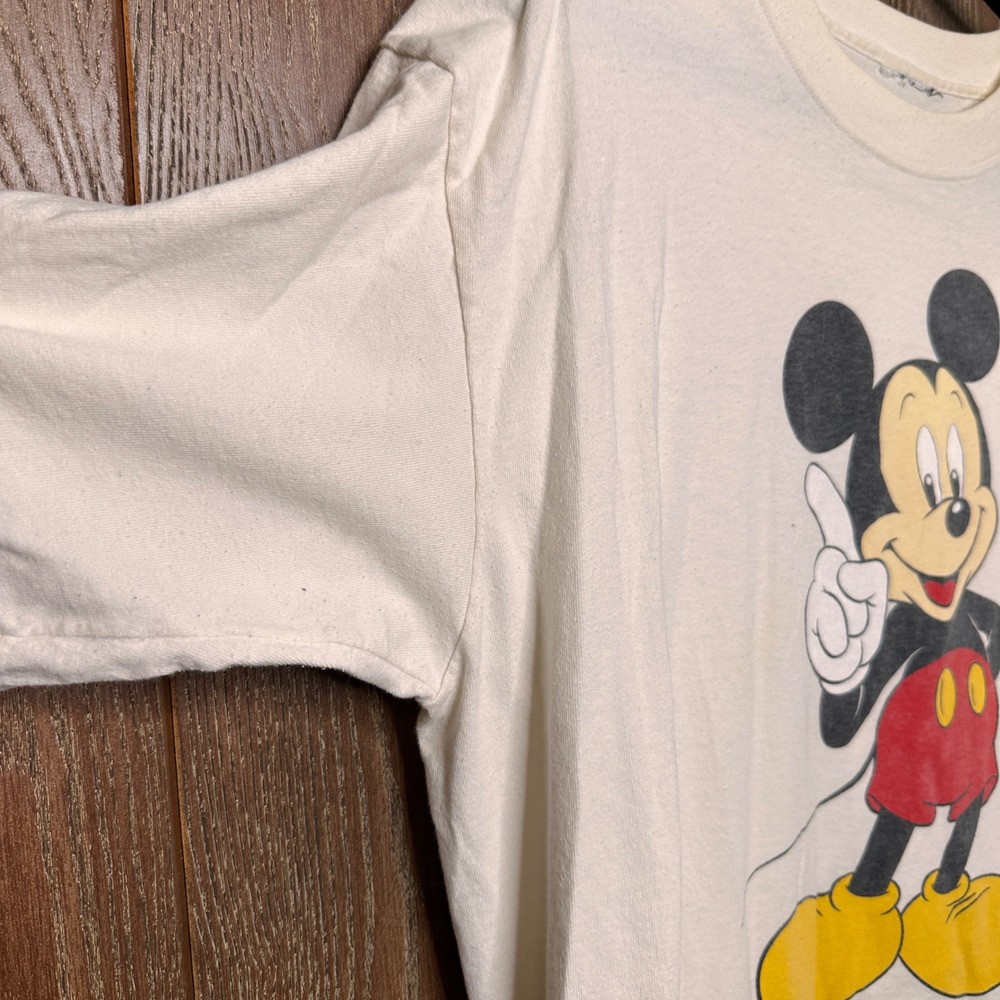 Vintage Mickey Mouse Graphic T-Shirt Off White Cream 90s XL Large Collectible - Picture 3 of 9